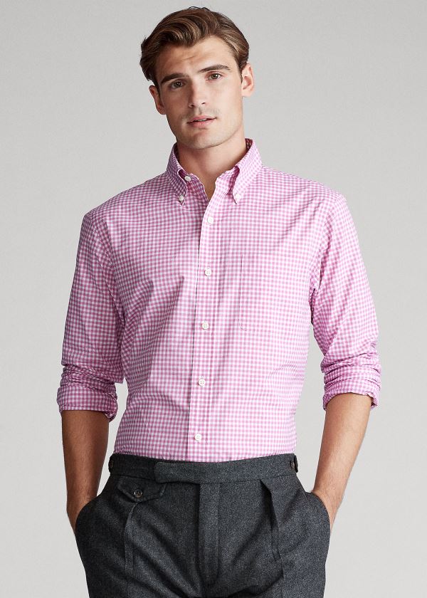 Camisa Polo Ralph Lauren Hombre Rosas / Blancos - Classic Fit Gingham - YEFHQ4956